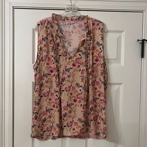 LOFT Floral Ruffle Blouse - Pink and Tan